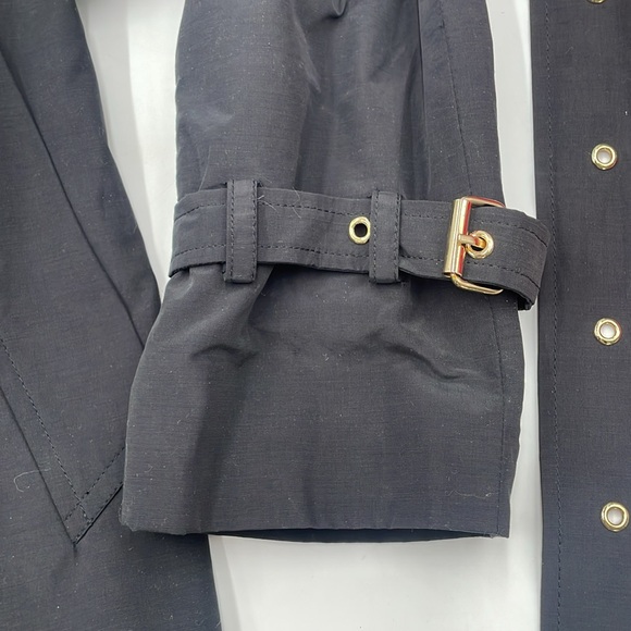 ISAAC MIZRAHI Live! Black Trench Coat Polka Dot Lining Gold Hardware FREE SHIP - Picture 4 of 9